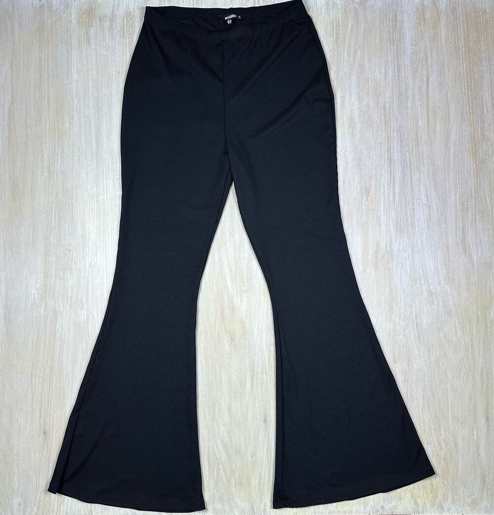 Missguided Black High Waisted Ribbed Casual Knit Chic Bootcut Flared Pants 14